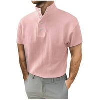 Muške pamučne i posteljine ugrađene modne čvrste boje kratkih rukava dugme za kratki rukav vrhunsko pulover TOP COSY Trendy Wisture Wicking majica Pink XXL