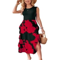 Niveer dame Ljeto plaže Sundress cvjetni print dugi maxi haljine Crew vrat boemski haljina kaftana crvena