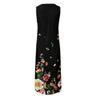 Mini haljine za ženske letnje ljetne cvjetne ispis haljina bez rukava s džepovima s rezervoara V-izrez
