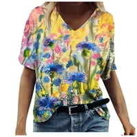Ženski ljetni vrhovi V-izrez - trendy casual vintage kratki rukav bluze s labavim plusom treneričke majice