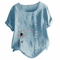 Košulje za žensku casual cvjetni print kratki rukav plus veličina majica top bluza plavi s