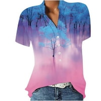 Ljetne ženske ženske majice Casual V izrez Lagani bluze Labavi gumb Tunički kratki rukav vrhovi kratkih