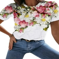 Julycc ženska cvjetna ispis posada Crta kratkih rukava majica casual labav top bluza
