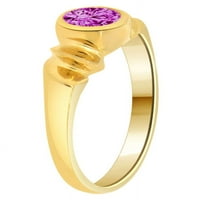 14k žuto zlato, modernog dizajna prstena s jednim okruglim ljubičastom CZ FEB sintetički rođenje veličine