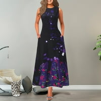 Ženska modna casual Line haljina Maxi dugi haljina bez rukava džep za rukavši proljeće ljeto okruglo