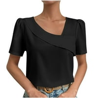 Pejock Žene Ljetne vrhove Majica Casual Solid V-izrez kratki rukav s malo majica, pulover na vrhu crne