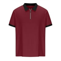 Poslovne majice za muškarce Zipper rever V izrez kratki rukav Solid uredski uredski bluza Majica