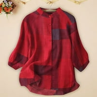 Žene Labavi košulje V rect rukav karirani liste za ispis The majice Tee ženski vrhovi crveni xxxl