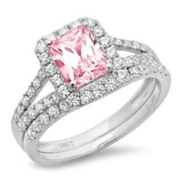 1.57ct sjajni smaragdni rez simulirani ružičasti dijamant 14k bijeli zlatni halo pasijans sa akcentima