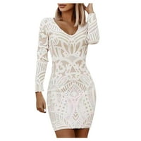 Knqrhpse Maxi Haljine za žene Žene Moda Retro tiskana Srednja duljina V-izrez Pakovana haljina Bijela