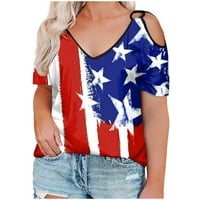 Majice četvrtine jula za žene hladno rame kratki rukav bluza američka zastava Patriotsko vrh ljeto V