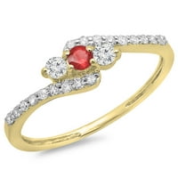 DazzlingRock kolekcija 14k okrugli rubin i bijeli dijamantski vrtlog zaručnički kamen mladenkini prsten,