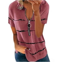 Yyeselk Womens Ljetni bluze udobni duboki V-izrez sa patentnim zatvaračem Majice Trendi Stripe Print