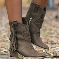 Ženske čizme zapadnih tasselja Retro pokazivača bloka na petu cipele za gležnjeve kratke čizme Dame