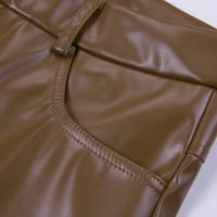 Hlače za žene Žene FAU kožne hlače Čvrsti džepovi u boji visoki struk ravne široke noge Slim Fit pantalone Vintage hlače plus veličine hlače smeđe + m