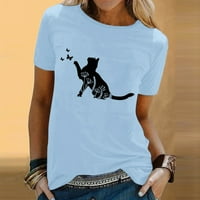 Dame majica kratki rukav o vratu Mačke Ispisano slatka lagana ženska jednostavna odjeća Streetwear Leisure