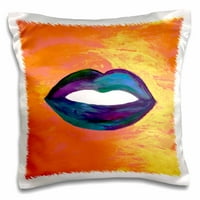 3droze plava zelena i ljubičasta usne na metalnoj zlatnoj narančastoj i ružičastoj pozadini - jastuk,