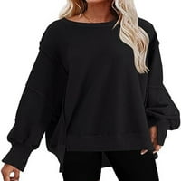 Niveer Women T-majica Crew izrez pulover dugih rukava Duks lagani vrhovi čvrste boje crne s
