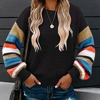 Bijeli džemperi za žene Ženska boja blok džemper kabel pletena dugačka bluza s dugim rukavima