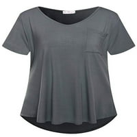 Plus veličine tuničkih vrhova za žene okrugli vrat labav fit bluza s kratkim rukavima, puna bluza ljetna majica sa džepom