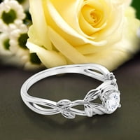 BOHO & HIPPIE 0. Carat okrugli rez dijamantni prsten za angažovanje lista, vjenčani prsten u sterlingu