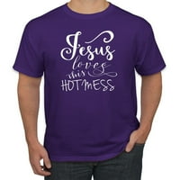 Smiješan kršćanski citat Isus voli ovaj vrući nered inspirativni kršćanski muška grafička majica, ljubičasta,