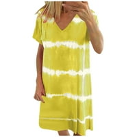 Haljine za žene Ženska pomak Striped s kratkim rukavima V-izrez Srednja duljina labava haljina žuta