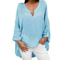 Ženski vrhovi Trendy majica s dugim rukavima V izrez pune boje plus veličina casual labave bluze za