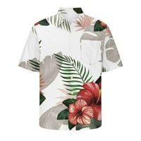 Muški vrhovi kratkih rukava s majicama majica plaža Ters Tropska cvjetna print Havajska majica rever Redovna fit bluza Holiday White XXXL