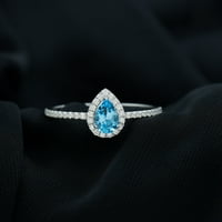 CT Minimalni švicarski plavi topaz zaručni prsten sa moissitnim naglaskom, sterling srebrnom, US 4.00