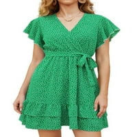 Eleluny Women V izrez Boho Ruckele Mini haljina za odmor kratkih rukava Swinderss Green M