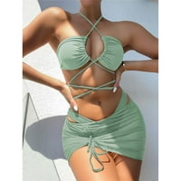 Žene Vintage kupaći kostim Coummy Coleimwimwous Podignite visoki struk Bikini Cross Sling High struk Hlače kupaći kostim Split Green M