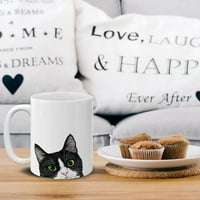 OZ keramička čajna čajna šolja za kavu, crna bijela tuxedo mačka