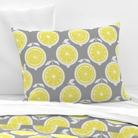 Pamuk Saten Sham, euro - Žuta limunska mreža Citrus siva limunada siva ljetna kuhinja Moderna kuća dekor