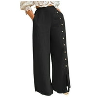 Cleariance High Waist Žensko dugme-Split Široko-noge hlače High-Shaista pantalone labave ležerne hlače