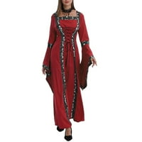 DEUHERIFER Ženska Vintage Srednjovjekovna haljina kvadratna vrata s kapuljačom s kapuljačom Swing haljina