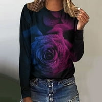Žene 3D ruže vrhovi proljetne bluze pulover s dugim rukavima Crewneck Tunic Regular Fit Thirt Modni