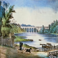 Harlem High Bridge, 1849. Nizak most preko rijeke Harlem, New York. Litografija, 1849. godine, prema