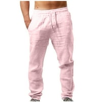 Puntoco Men casual elastični pojas džep pamučni posteljina panela pantalone ružičaste 8
