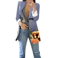 Francuska Dimple ženska casual modni print rever s dugim rukavima Slim Fit Mali jaknu svjetla ljubičasta