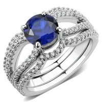 Alamode 3W1597 - Ženski rodijum mesingani prsten sa AAA CRT CZ u Londonu Plava - Veličina 9