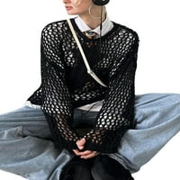 Codeop Ženski pleteni gornji dugi rukav izdubljeni izdubljeni vilinski pulover