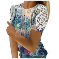 Ženski vrhovi bluza Grafički printira kratki rukav labavi ženski majica Crew Crt Summer Multicolor XL