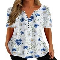 Niveer dame Ljetni vrhovi V izrez Majica kratkih rukava majica Confy Tunic Bluza Cvjetni ispis Pulover