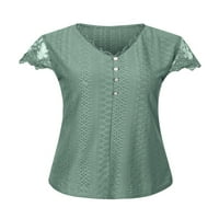 JASTVH Ženski čahurljivi rukav elegantni ljetni vrhovi čipke TRIM V-izrez Tuničke majice