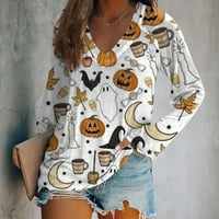 Ženska majica s dugim rukavima V-izrez Halloween Print Casual Top
