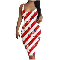Američke haljine za zastavu za žene za odmor haljine Dan neovisnosti Ispis seksi vitka montaža haljina