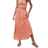 Xiuh Ženska puna boja naleted Boho duga suknja visoki struk rublice žene suknja ružičasta xl