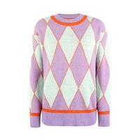 Ženski pulover džemper modni kontrastni posadni vrat pleteni odjeća Jumper bluza vrhovi vafle pletene