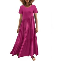 Ženske haljine otisnute maxi a-line kratki rukav modni slica vrat ljetna haljina vruća ružičasta 2xl